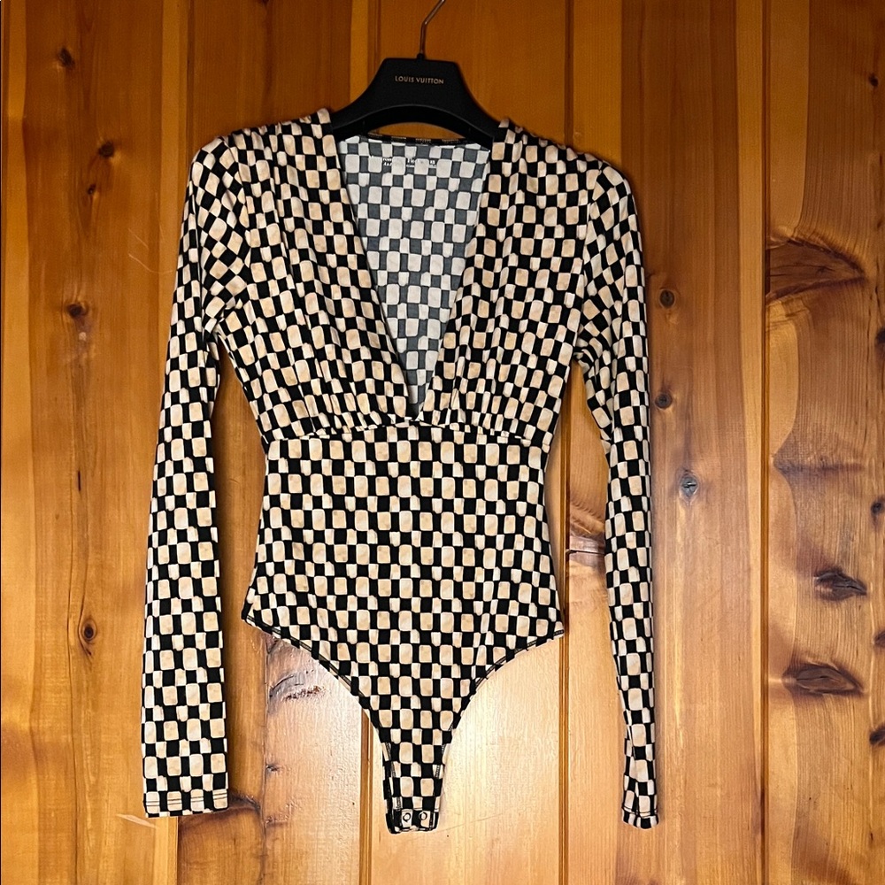 Abercrombie & Fitch Checkered Bodysuit - Black and Tan